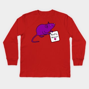 Cute Rat with Nasty Woman Sign Kids Long Sleeve T-Shirt